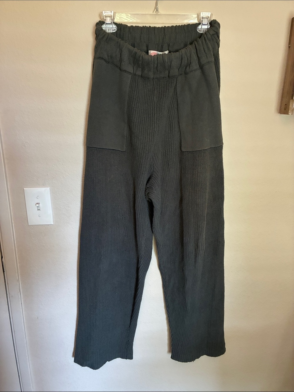 Free People Beach Charcoal Ribbed Knit Sweater Pants Patch Pockets